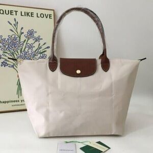 Longchamp Cream and Brown Tote Bag